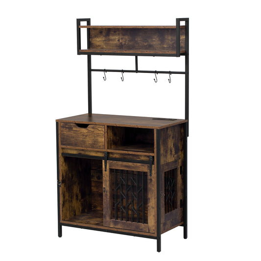 Furniture Style 2 In 1 Pet Friendly Dog Crate Composite Desk Hutch - Rustic Brown