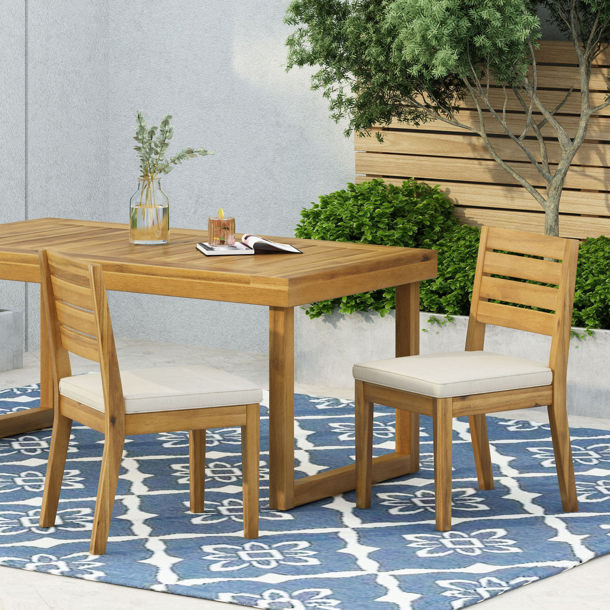 Outdoor Armless Dining Chair With Cushions
