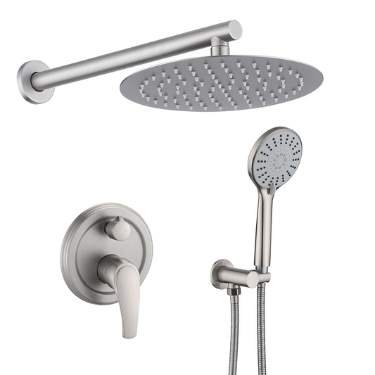 Wall Mounted Shower Set With High Pressure 10" Rain Shower Head And 5 Function Handheld Shower Head