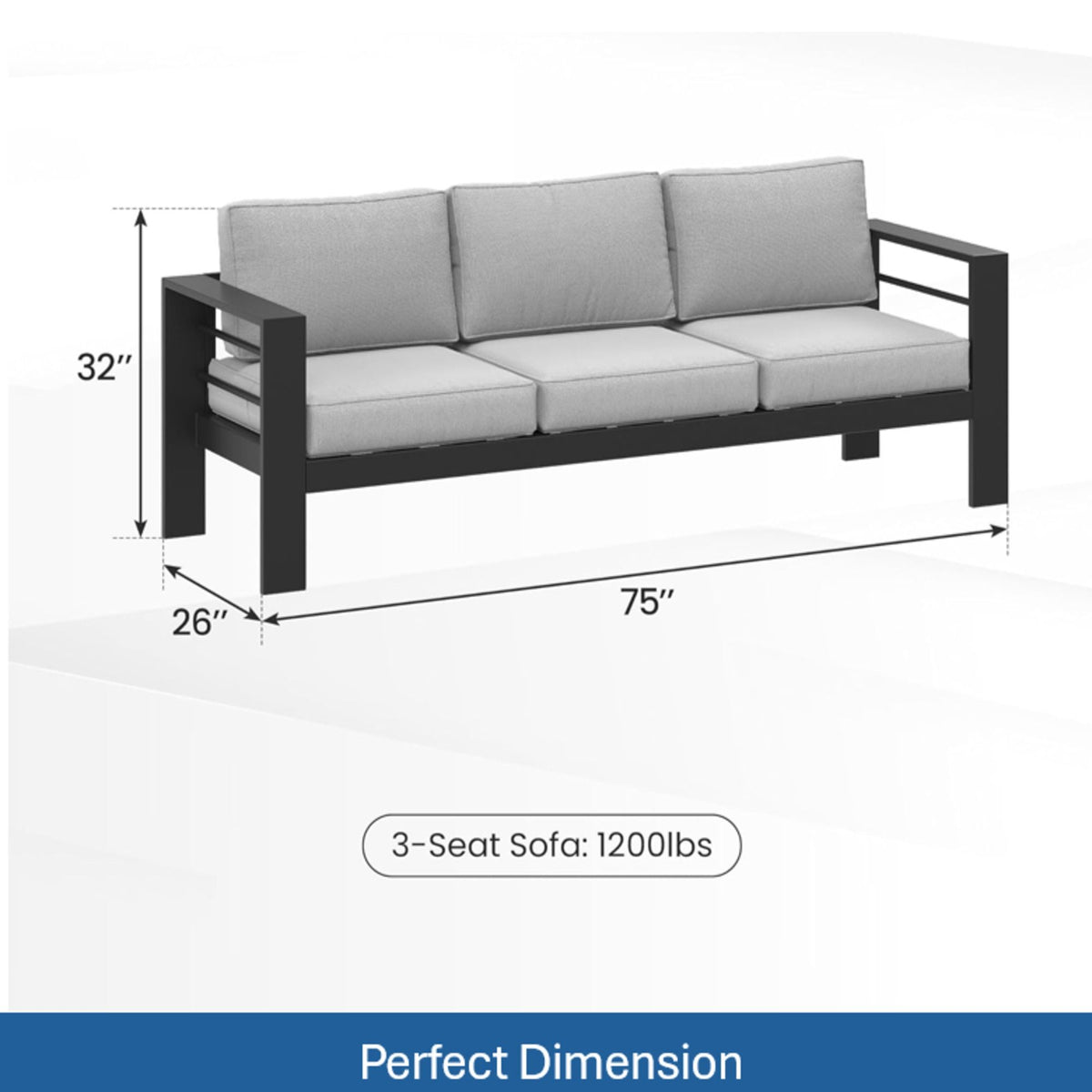 All-Weather Patio Sofa With Cushions, 3 Seat Outdoor Couch