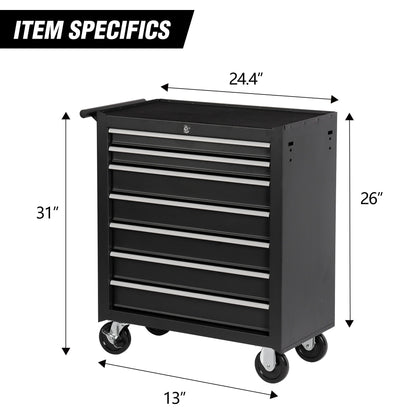 7 Drawer Rolling Tool Chest With Wheels, Multifunctional Tool Box And Storage