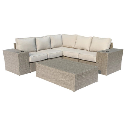 Outdoor Wicker Sectional With Weather Resistant Cushions - Gray Mix