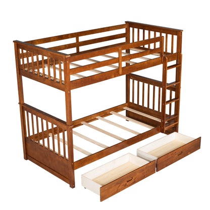 Bunk Bed With Ladders And 2 Storage Drawers