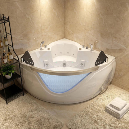 Xavier - Double Corner Massage Bathtub, Equipped & Gfci Plug And Ul Certified Water Pump, Upc Certified Drain - Milk White