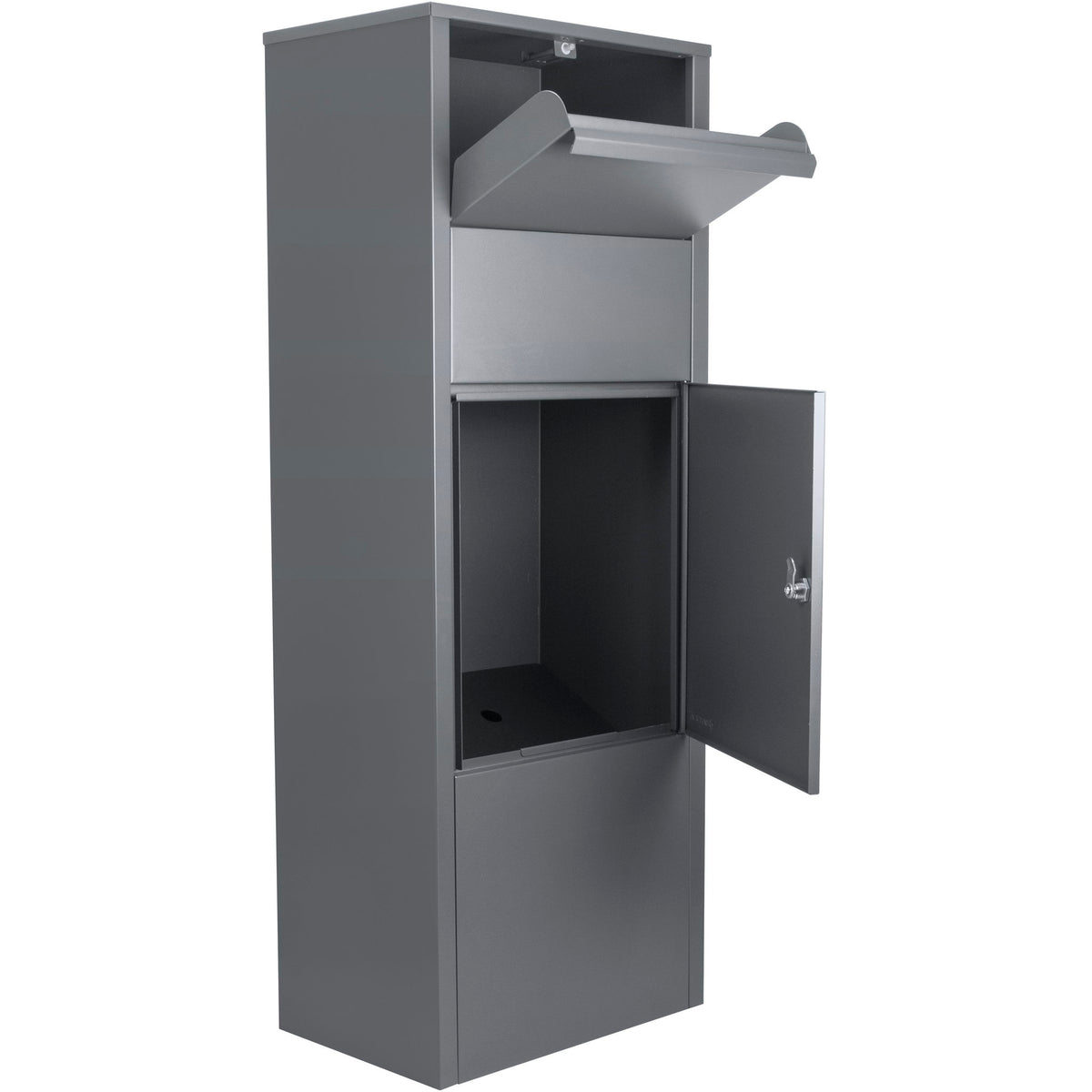 Steel Large Single Compartment Locking Parcel Drop Box With Keyed Access - Gray