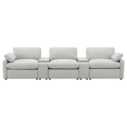 Hollander - 5 Piece Power Home Theater Seating Set With Reclining Comfort And Dual Storage Consoles - Gray