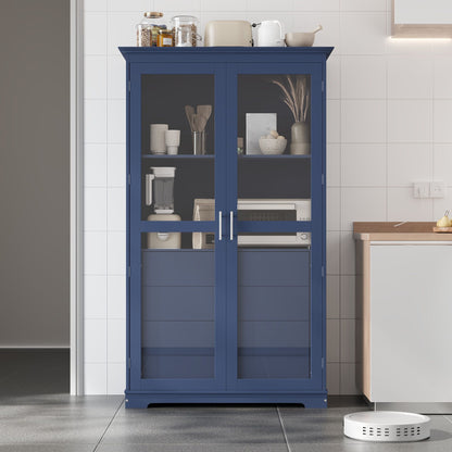 Kitchen Pantry, Freestanding Kitchen Storage Cabinet Display Cabinet With Glass Doors And 4 Built In Drawers For Living Room, Home Office - Blue