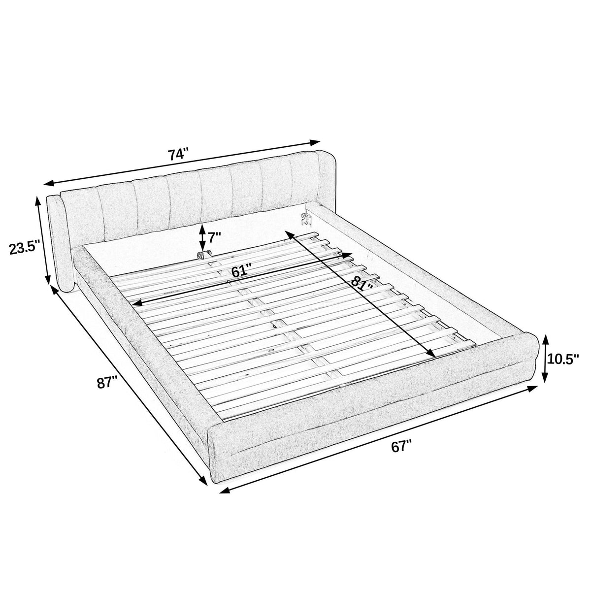 Modern Upholstered Bed Frame With Thick Fabric And Headboard