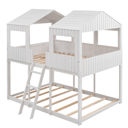 Bunk Bed With Roof, Window, Guardrail, Ladder