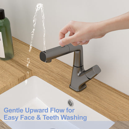 Pull Down Bathroom Sink Faucet With 3 Water Modes And Stainless Steel Construction - Gunmetal Black