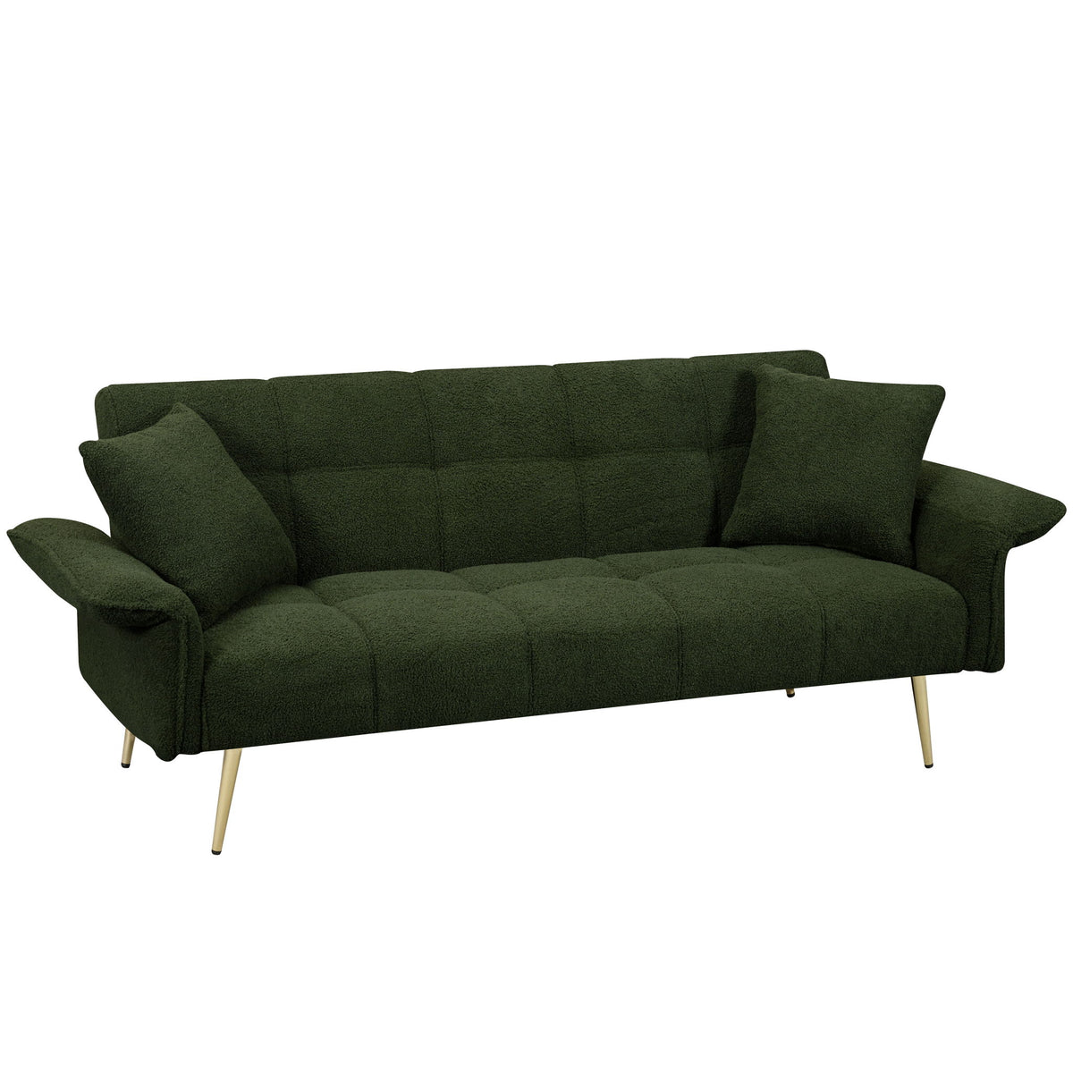 Convertible Double Futon Sofa Bed With Folding Armrests For Living Rooms