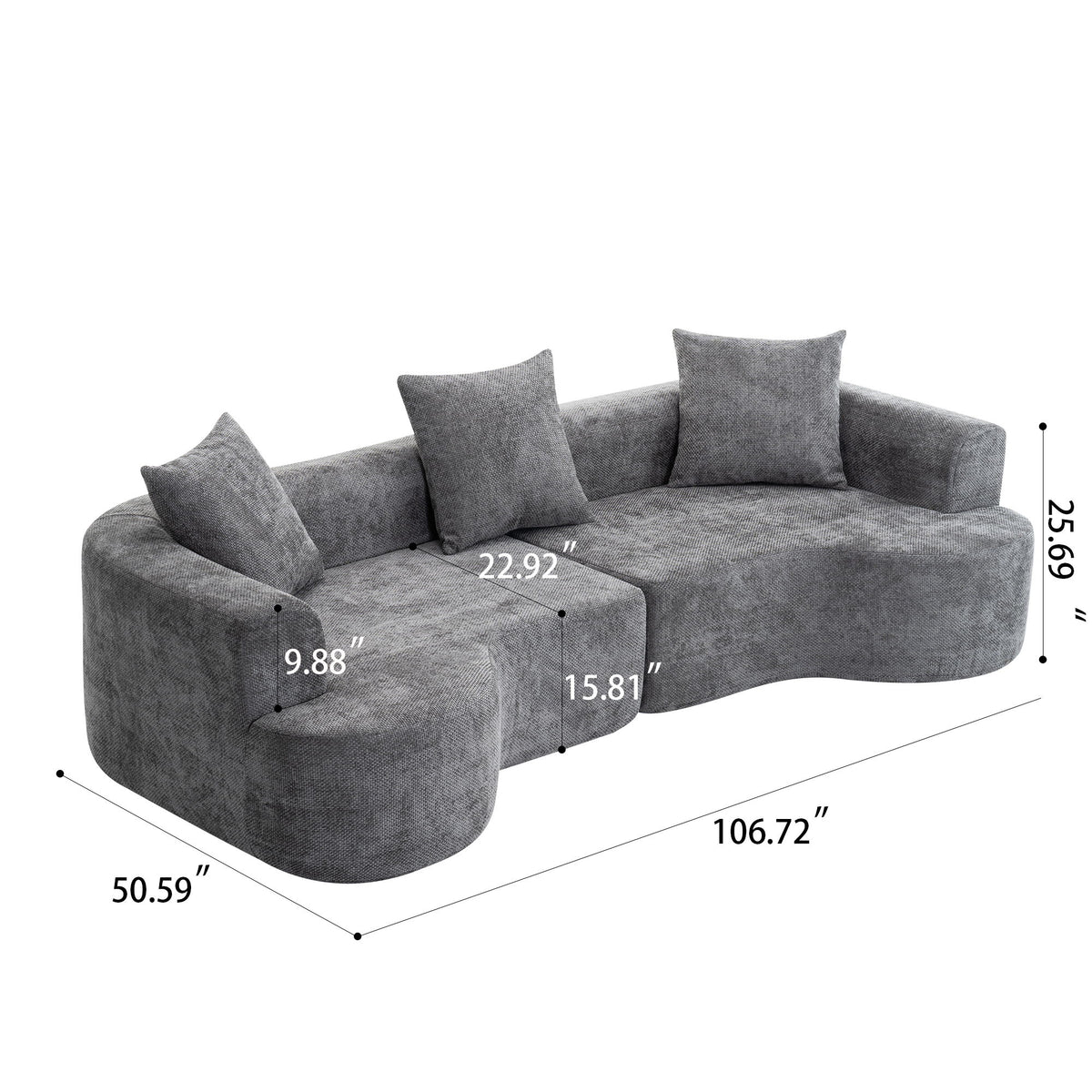Modern Style Ultra Smooth Curved Sofa With 3 Pillows