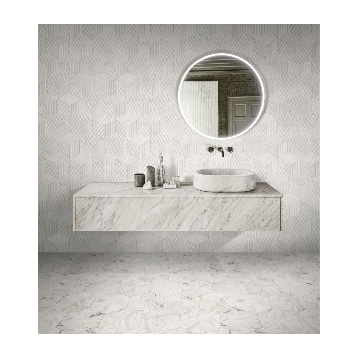 Hexagon Natural Marble Polished Tile For Wall And Floor (Set of 12)