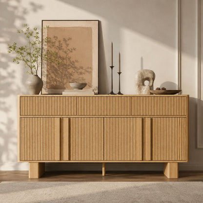 Sideboard Buffet Cabinet With 3 Drawers And 4 Doors For Dining Room