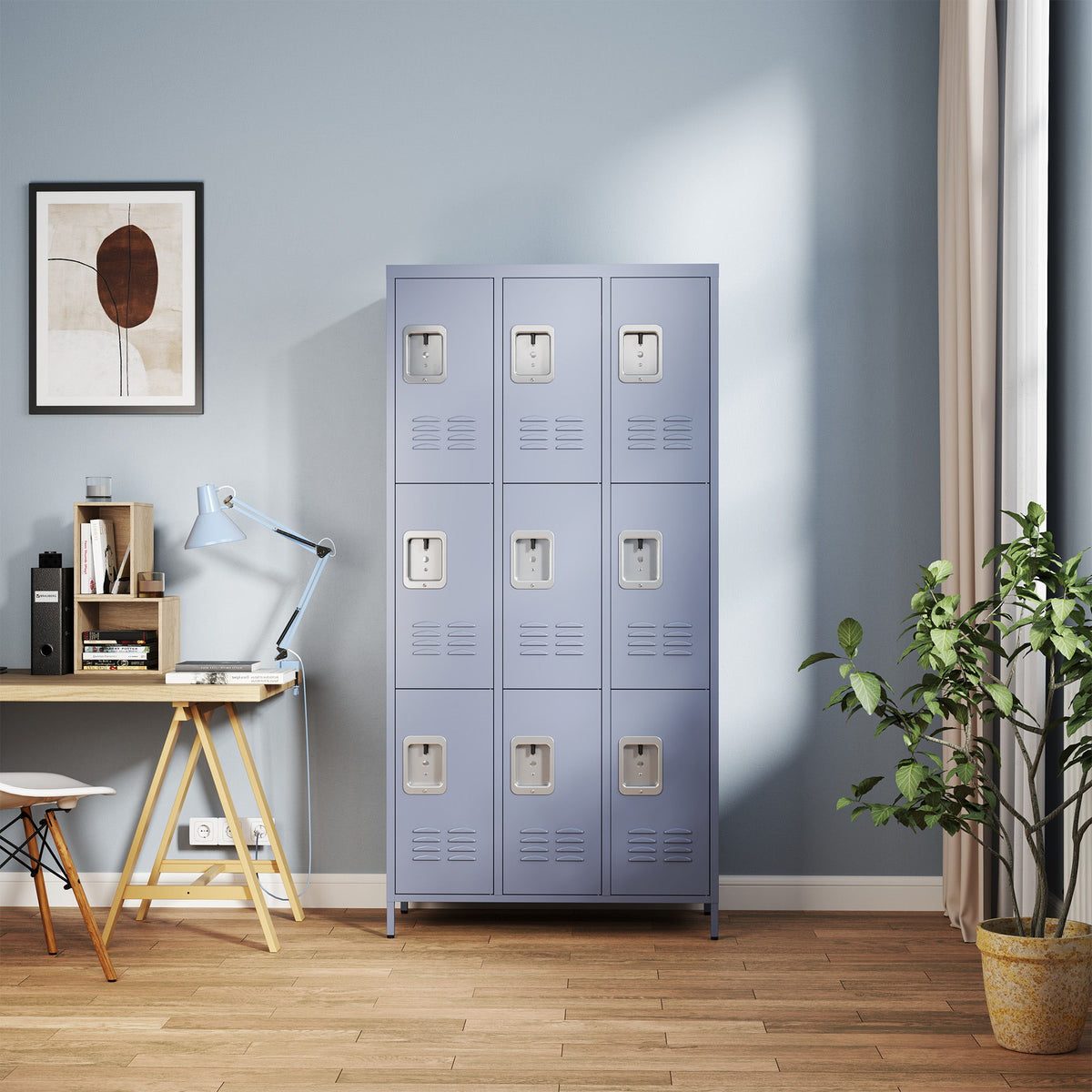 9 Door Lockers With Lock For Storage In Office, School, Gym, And Bedroom - Gray