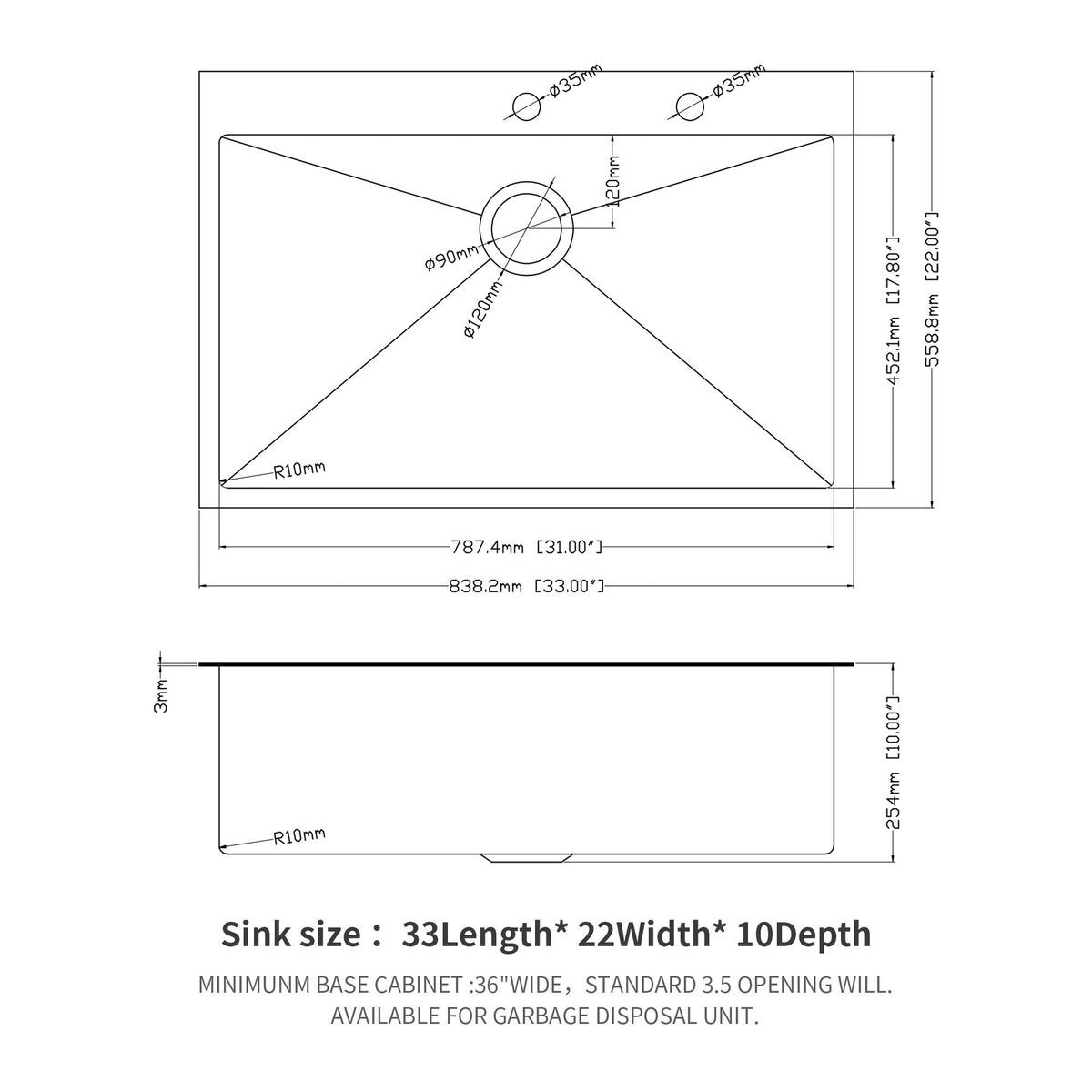Topmount Kitchen Sink 16 Gauge, Single Bowl