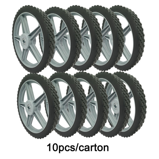 Universal 12" Spoked Plastic Wheel And Tire For Lawn Mowers & Trolley Carts, 10 Pack - Black