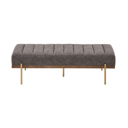 Thorian - Luxury Upholstered Ottoman Bench With Channel Tufting And Metal Base - Gold / Gray