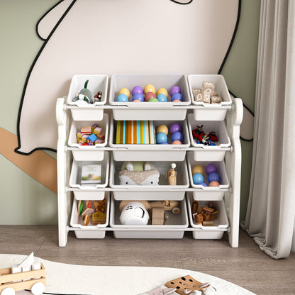 Multi Functional Kids Toy Storage Organizer Cabinet With Hdpe Shelf And 12 Bins - Gray / Ivory