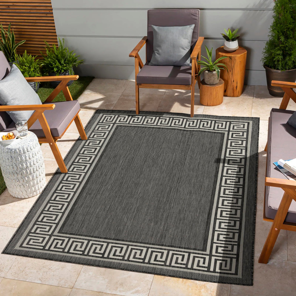 Sunshine - 5'3" X 7'3" Polypropylene Indoor, Outdoor Area Rug - Anthracite
