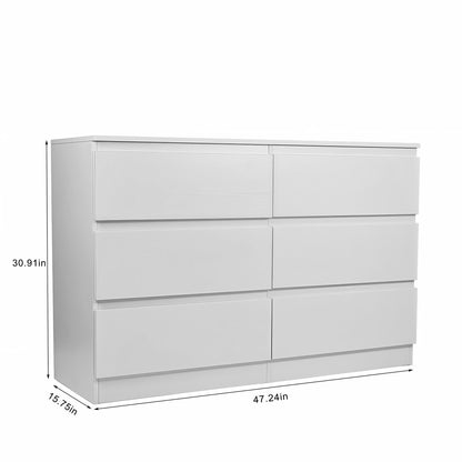 6 Drawer Dresser With Spacious Countertop And Concealed Handles