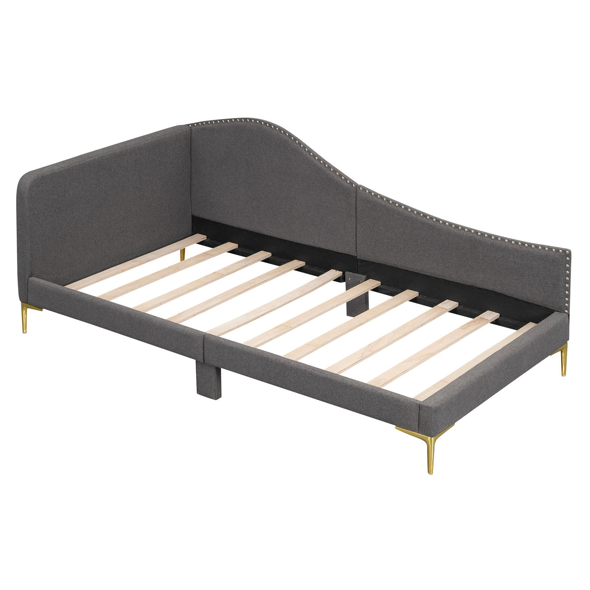 Upholstered Daybed With Headboard And Armrest, Support Legs