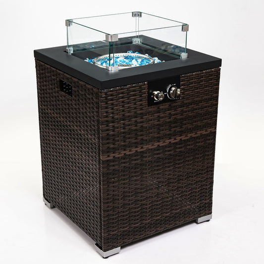 Propane Gas Square Fire Pit, Tile Tabletop With Beautiful Wicker Base For Outside