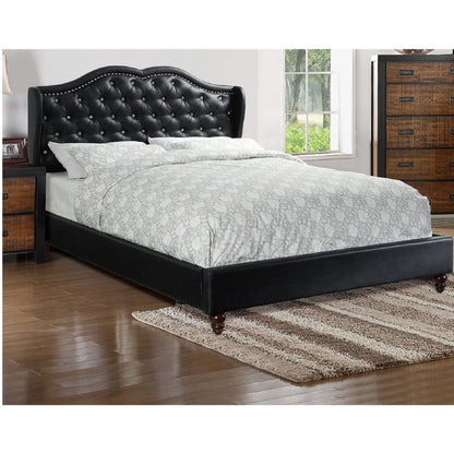 Eastern King Size Bed Set With Curved Wingback Headboard, Button Tufted Upholstered, Frame With Slats - Black