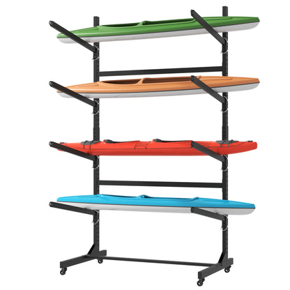 Freestanding Kayak Storage Rack With Lockable Wheels For Kayak, Canoe, Sup & Surfboard