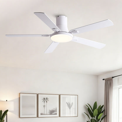 Flush Mount Ceiling Fans With LED Light And Remote Control, 5 Blades