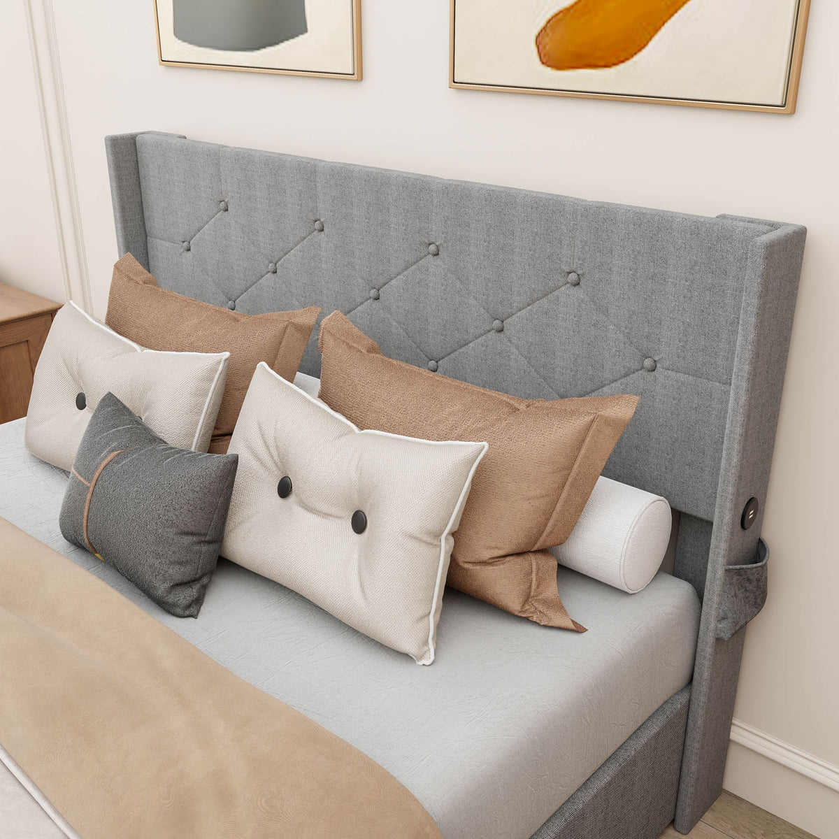 Bed With Gas Lift Storage, USB Ports