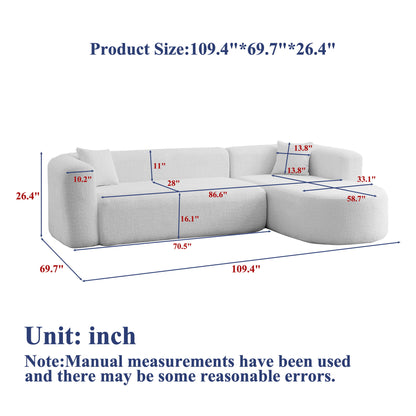 L - Shape Boneless Cloud Couch With 2 Throw Pillows For Living Room