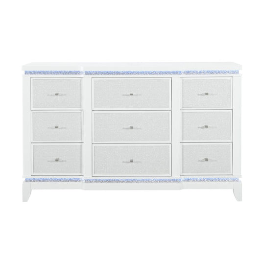 Adalid - Dresser With LED Light And Glittered Drawer Fronts - White