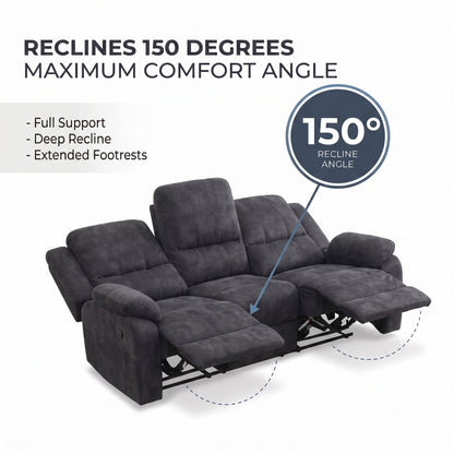 2 Piece Reclining Sofa Set, 3 Seat Sofa & 2 Seat Loveseat, 150° Recline - Dark Gray