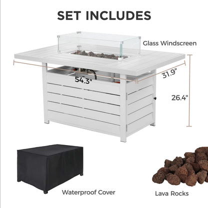 Rectangular Propane Fire Pit Table With Burner, Lava Rock, Waterproof Cover