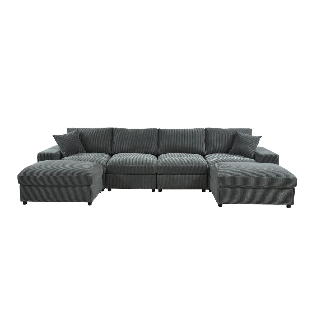 Sectional Sofa With 2 Ottomans And Toss Pillows - Dark Gray