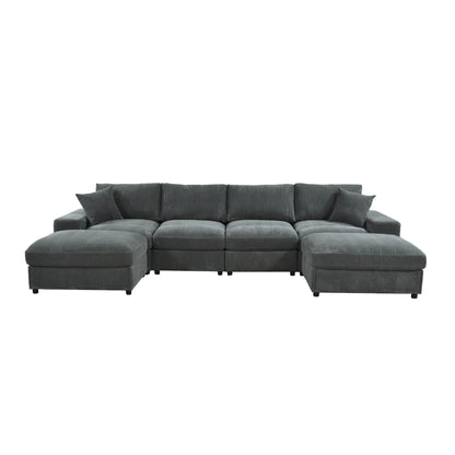 Sectional Sofa With 2 Ottomans And Toss Pillows - Dark Gray