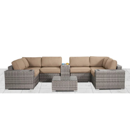 Modern Patio Rattan Sectional Set With Cushions