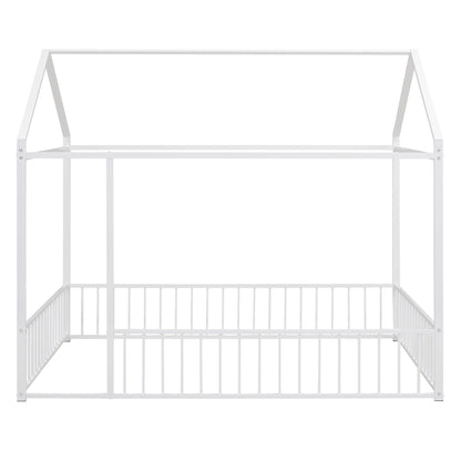 Metal Bed House Bed Frame With Fence