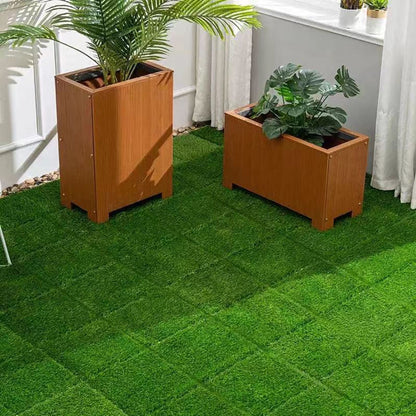Artificial Lawn Interlocking Grass Tiles For Patio (Set of 36) - Green
