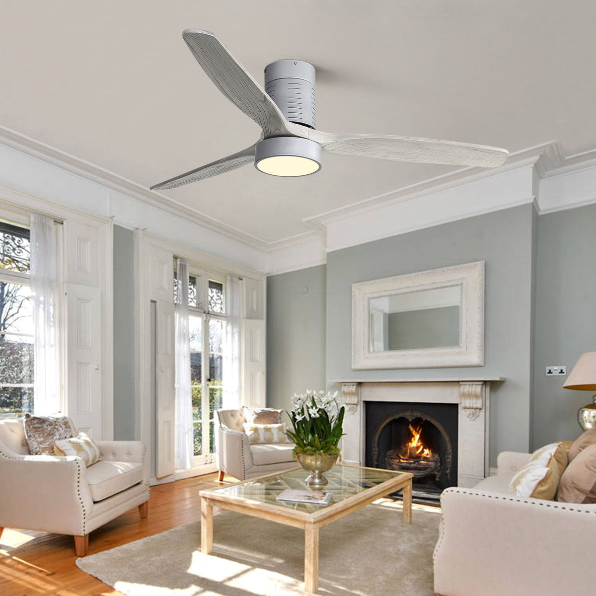 52" 18W LED Ceiling Fan With Dimmable 6 Speed Remote 3 Blade Reversible DC Motor For Living Room - Silver