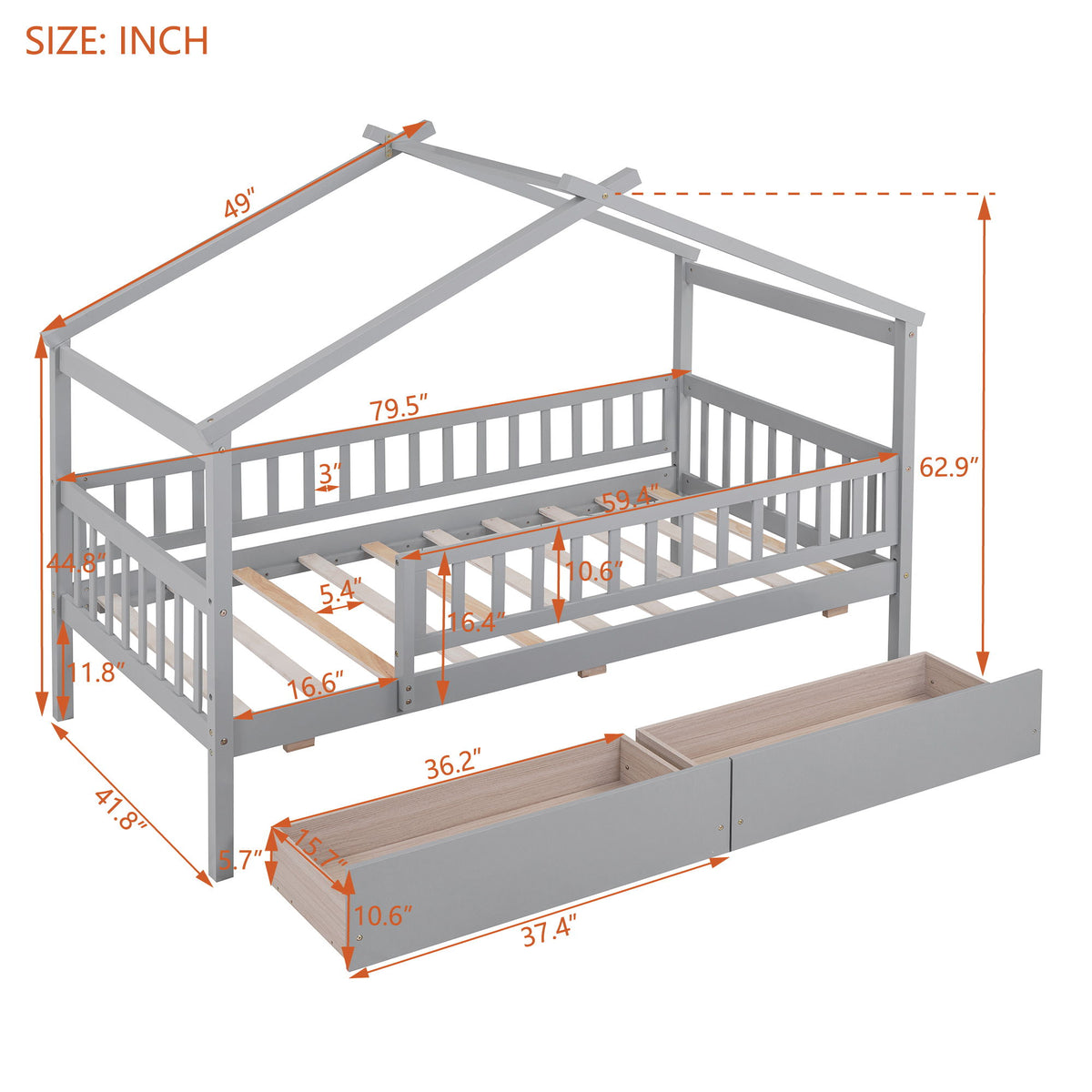House Bed With 2 Drawers