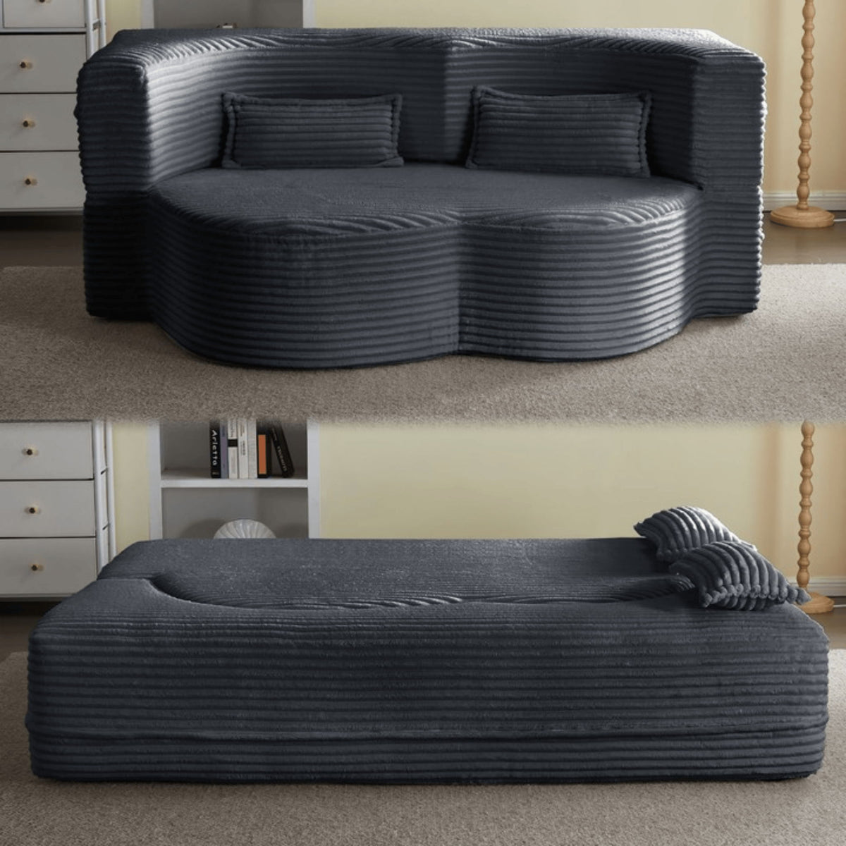 Floor Convertible Sleeper Sofa Bed With 2 Pillows