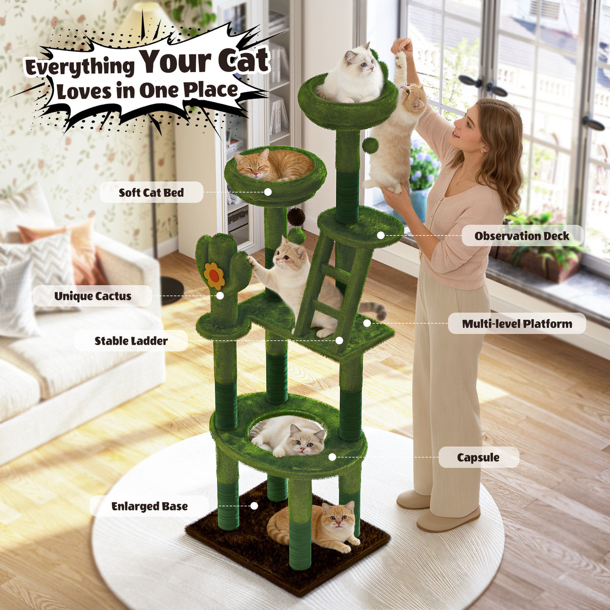 Cactus Cat Tree With Transparent Capsule