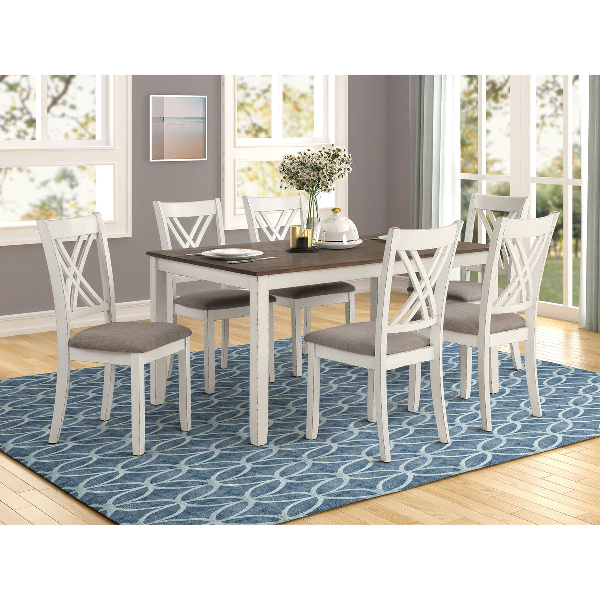 Ebers - 7 Dining Set With 2 Tone Upholstered Chairs - Vanilla White
