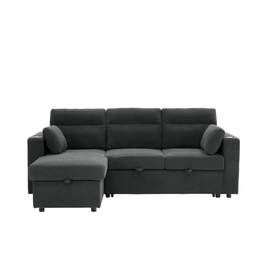 Convertible Sectional Sofa With Storage Chaise, Cup Holders And Pull Out Sleeper