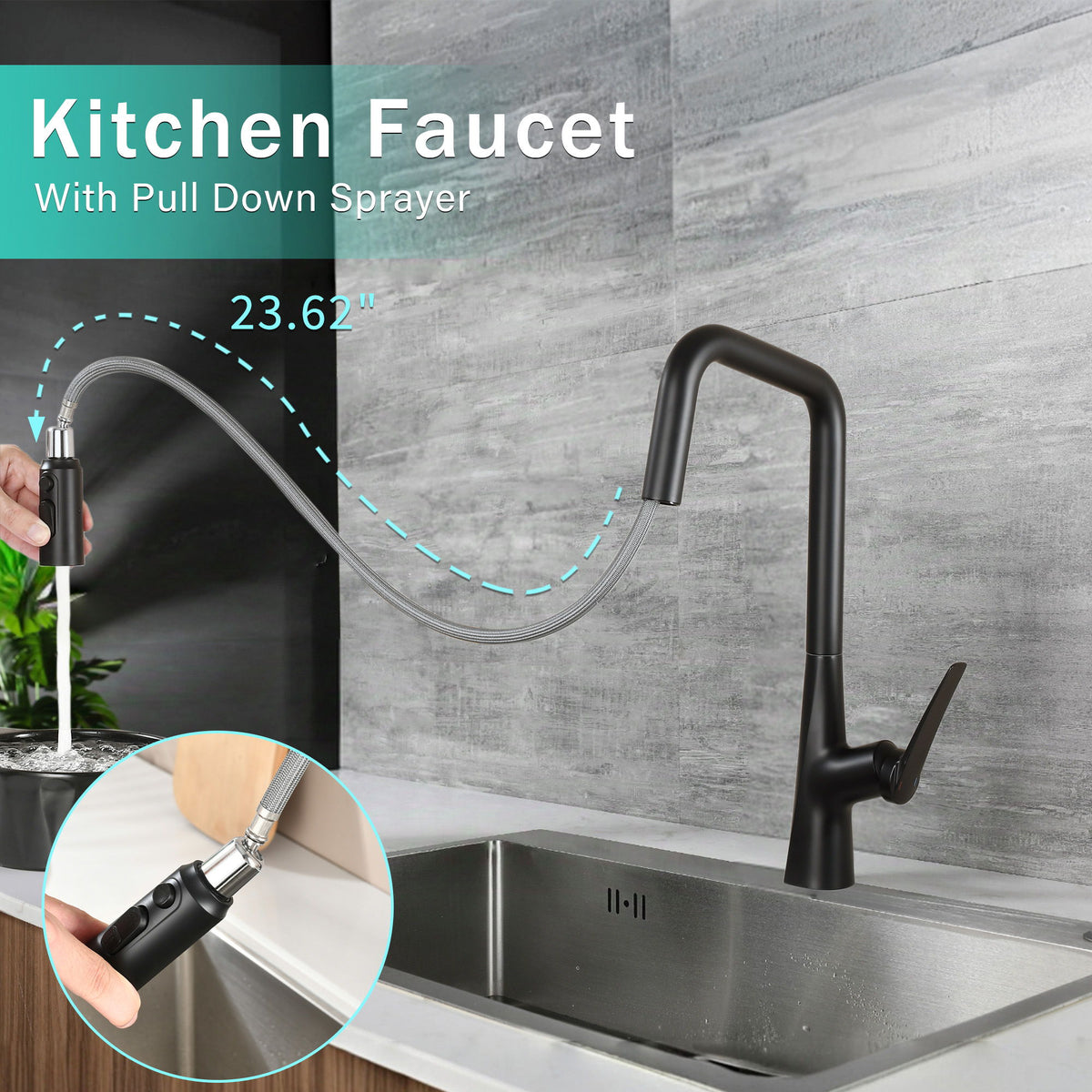 Professional Kitchen Faucet With 3 Function 360 Sprayer And 1 Touch Switching