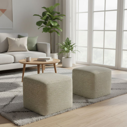 Zelma - Square Woven Outdoor / Indoor Pouf - Silver