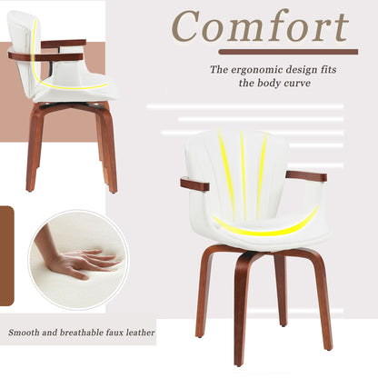 Bentwood Swivel Dining Chairs (Set of 2) - White / Walnut