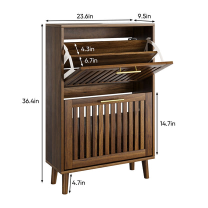Medieval Modern Shoe Cabinet With 2 Flip Drawers And Fence Design